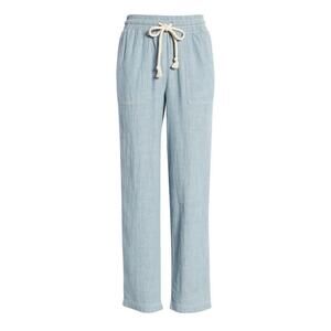 Faherty Pants Womens Small Blue Arlie Chambray Cotton Linen Coastal Drawstring